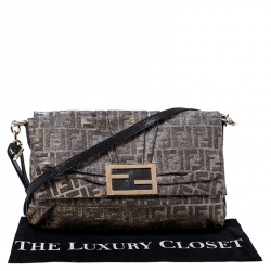 Pre Owned Fendi Metallic Gold/Silver Canvas Glitter Jacquard Mia Zucca Flap Bag