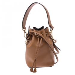 Pre Owned Fendi Brown Leather Mini Mon Tresor Drawstring Bucket Bag