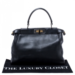 Pre Owned Fendi Black Leather Medium Peekaboo Top Handle Bag