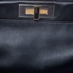 Pre Owned Fendi Black Leather Medium Peekaboo Top Handle Bag