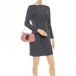 Pre Owned Fendi Red/Beige Canvas and Leather Mama Baguette Shoulder Bag