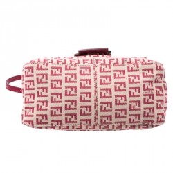 Pre Owned Fendi Red/Beige Canvas and Leather Mama Baguette Shoulder Bag