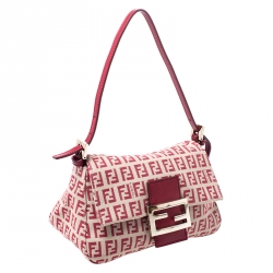 Pre Owned Fendi Red/Beige Canvas and Leather Mama Baguette Shoulder Bag