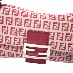 Pre Owned Fendi Red/Beige Canvas and Leather Mama Baguette Shoulder Bag