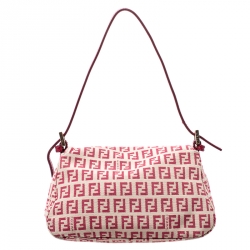 Pre Owned Fendi Red/Beige Canvas and Leather Mama Baguette Shoulder Bag