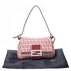 Pre Owned Fendi Red/Beige Canvas and Leather Mama Baguette Shoulder Bag