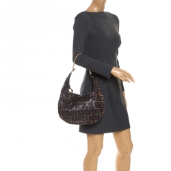 Pre Owned Fendi Brown Metallic Zucca Canvas Chef Hobo