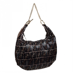 Pre Owned Fendi Brown Metallic Zucca Canvas Chef Hobo