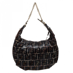 Pre Owned Fendi Brown Metallic Zucca Canvas Chef Hobo