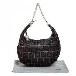 Pre Owned Fendi Brown Metallic Zucca Canvas Chef Hobo