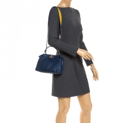 Pre Owned Fendi Blue Leather Mini Peekaboo Top Handle Bag