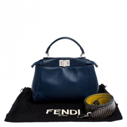 Pre Owned Fendi Blue Leather Mini Peekaboo Top Handle Bag