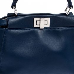 Pre Owned Fendi Blue Leather Mini Peekaboo Top Handle Bag