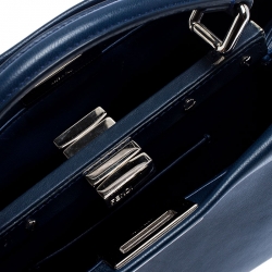 Pre Owned Fendi Blue Leather Mini Peekaboo Top Handle Bag