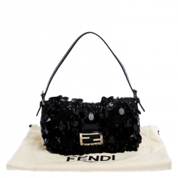 Fendi Black Sequins/Beaded Leather Baguette Shoulder Bag