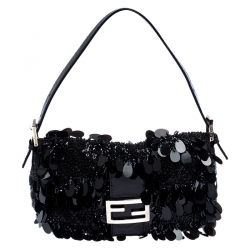Fendi Black Sequins/Beaded Leather Baguette Shoulder Bag Fendi