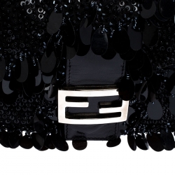 Fendi Black Sequins/Beaded Leather Baguette Shoulder Bag