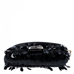 Fendi Black Sequins/Beaded Leather Baguette Shoulder Bag