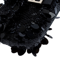 Fendi Black Sequins/Beaded Leather Baguette Shoulder Bag