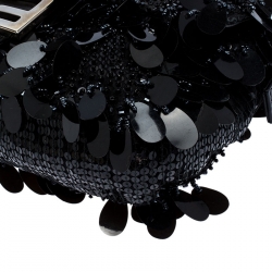 Fendi Black Sequins/Beaded Leather Baguette Shoulder Bag