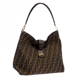 Pre Owned Fendi Tobacco Zucca Canvas and Leather Jacquard Hobo
