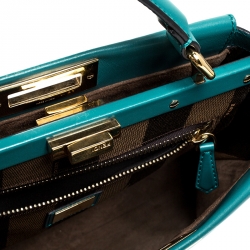 Pre Owned Fendi Teal Leather Medium Peekaboo Top Handle Bag