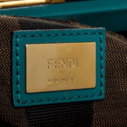 Pre Owned Fendi Teal Leather Medium Peekaboo Top Handle Bag