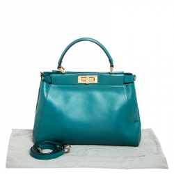 Pre Owned Fendi Teal Leather Medium Peekaboo Top Handle Bag