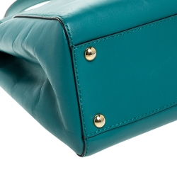 Pre Owned Fendi Teal Leather Medium Peekaboo Top Handle Bag