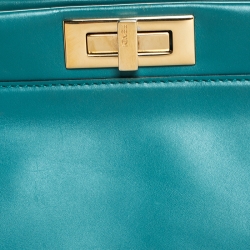 Pre Owned Fendi Teal Leather Medium Peekaboo Top Handle Bag