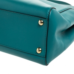 Pre Owned Fendi Teal Leather Medium Peekaboo Top Handle Bag