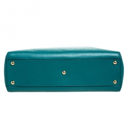 Pre Owned Fendi Teal Leather Medium Peekaboo Top Handle Bag