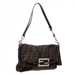 Pre Owned Fendi Tobacco Zucca Canvas and Leather Mia Shoulder Bag