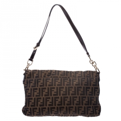 Pre Owned Fendi Tobacco Zucca Canvas and Leather Mia Shoulder Bag