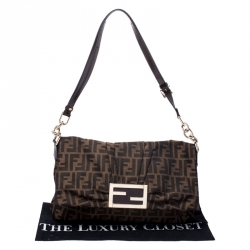 Pre Owned Fendi Tobacco Zucca Canvas and Leather Mia Shoulder Bag