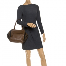 Pre Owned Fendi Tobacco Stripe Pequin Canvas and Leather Satchel