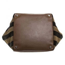 Pre Owned Fendi Tobacco Stripe Pequin Canvas and Leather Satchel