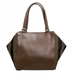 Pre Owned Fendi Tobacco Stripe Pequin Canvas and Leather Satchel