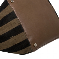 Pre Owned Fendi Tobacco Stripe Pequin Canvas and Leather Satchel