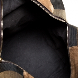 Pre Owned Fendi Tobacco Stripe Pequin Canvas and Leather Satchel