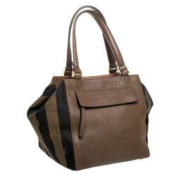 Pre Owned Fendi Tobacco Stripe Pequin Canvas and Leather Satchel