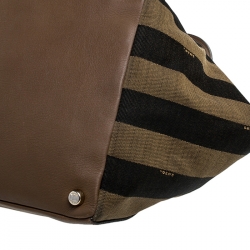 Pre Owned Fendi Tobacco Stripe Pequin Canvas and Leather Satchel