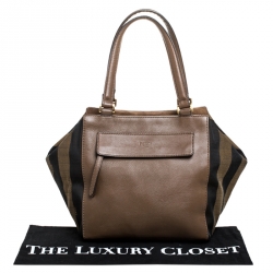 Pre Owned Fendi Tobacco Stripe Pequin Canvas and Leather Satchel