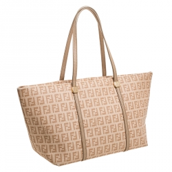 Pre Owned Fendi Peach Zucchino Coated Canvas Small Licious Tote