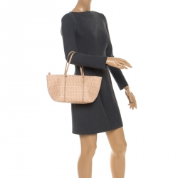 Pre Owned Fendi Peach Zucchino Coated Canvas Small Licious Tote