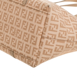 Pre Owned Fendi Peach Zucchino Coated Canvas Small Licious Tote