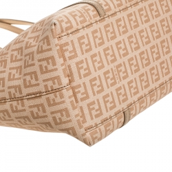 Pre Owned Fendi Peach Zucchino Coated Canvas Small Licious Tote