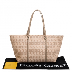 Pre Owned Fendi Peach Zucchino Coated Canvas Small Licious Tote