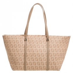 Pre Owned Fendi Peach Zucchino Coated Canvas Small Licious Tote