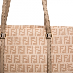 Pre Owned Fendi Peach Zucchino Coated Canvas Small Licious Tote